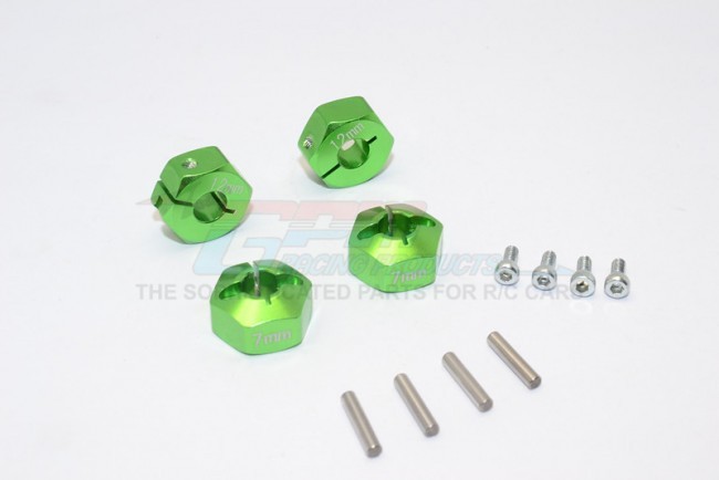 Gpm GT010/12X7MM Aluminum Hex Adapters 7mm Thick Traxxas 1/10 4wd Ford Gt4-tec 2.0 / 4-tec 3.0 93054-4 Green