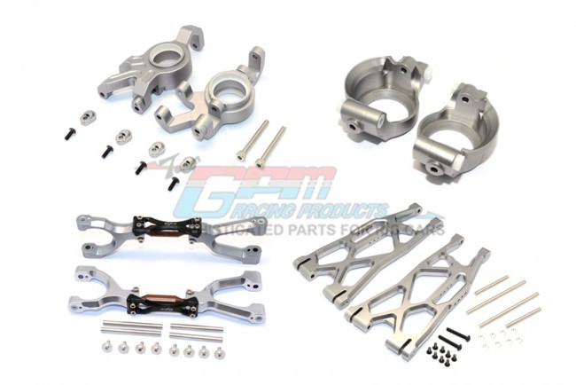 Gpm TXM54551921 Aluminum Front Upper Lower Arms C Hubs Kncukle Arms Set For X-maxx Traxxas X-maxx Gun Silver