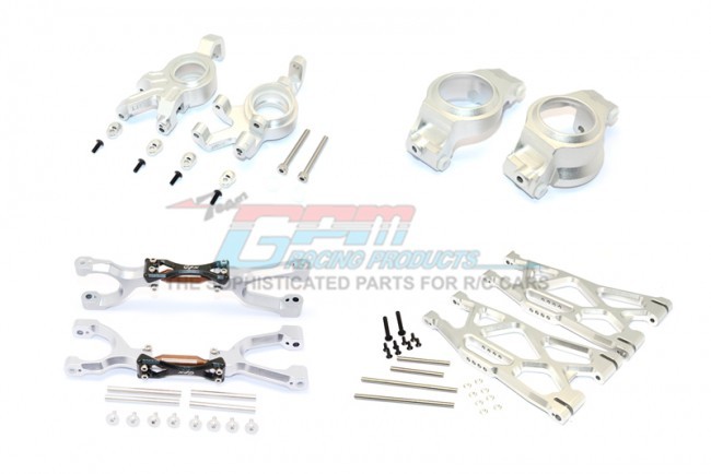 Gpm TXM54551921 Aluminum Front Upper Lower Arms C Hubs Kncukle Arms Set For X-maxx Traxxas X-maxx Silver