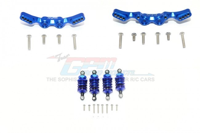 Gpm GT28305053 Aluminum Front&rear Shock Towers+ Front (53mm)+rear (50mm) Oil Filled Dampers -28pc Set Traxxas 1/10 4wd Ford Gt4-tec 2.0 Blue