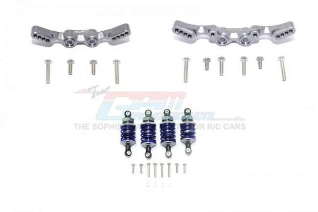 Gpm GT28305053 Aluminum Front&rear Shock Towers+ Front (53mm)+rear (50mm) Oil Filled Dampers -28pc Set Traxxas 1/10 4wd Ford Gt4-tec 2.0 Gun Sivler