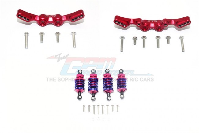 Gpm GT28305053 Aluminum Front&rear Shock Towers+ Front (53mm)+rear (50mm) Oil Filled Dampers -28pc Set Traxxas 1/10 4wd Ford Gt4-tec 2.0 Red