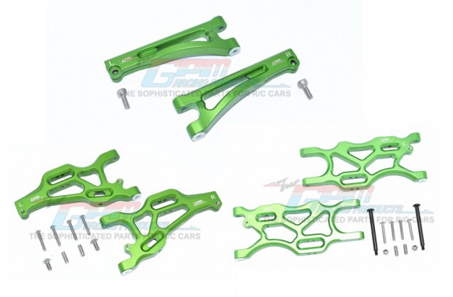 Gpm MAM0545556 Aluminium Front / Rear Upper & Lower Suspension Arm Set Arrma 1/7 Rc Ep 4wd Mojave 6s Blx Truck Green