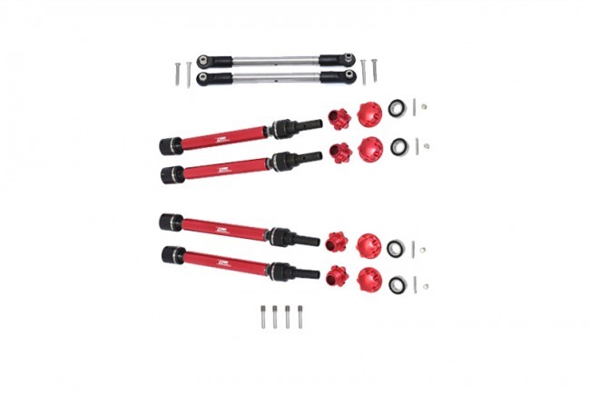 Gpm Racing TXMS143FRS Aluminum F / R Cvd Drive Shaft / Hex Adapter / Wheel Lock Steel Adjustable Front Steering Tie Rod For 1/10 Traxxas Maxx +20mm Widening Kit Red