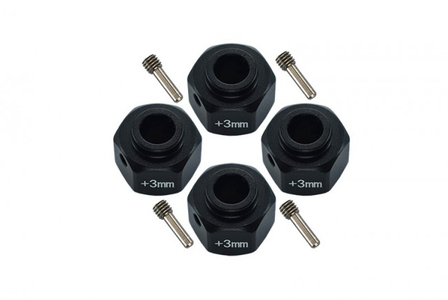 Gpm SCX3010/+3M Aluminum Wheel Hex Adapters +3mm 1/10 Axial Scx10 Iii / Axial Capra 1.9 Black