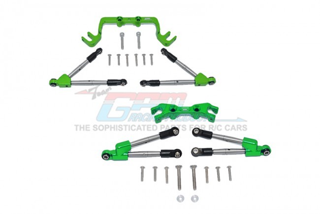 Gpm HS049FR Aluminum Front & Rear Tie Rods With Stabilizer Traxxas 1/10 4wd Hoss 4x4 Vxl 3s Green