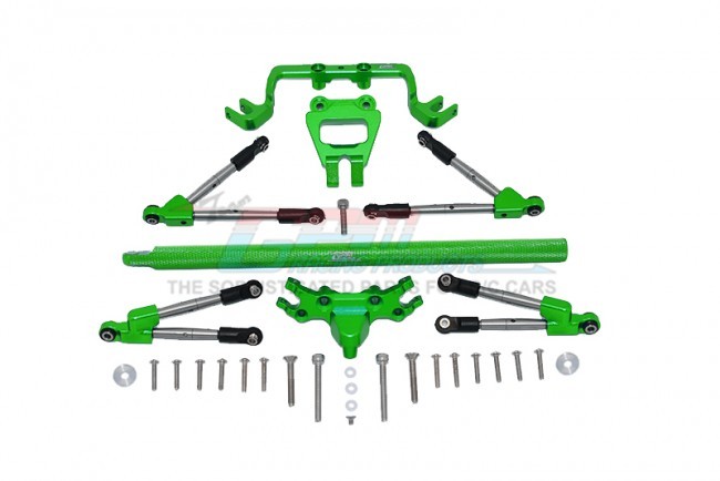 Gpm HS049FR25 Aluminum Front & Rear Tie Rods W/ Stabilizer  Center Brace Bar Mount Traxxas 1/10 4wd Hoss 4x4 Vxl 3s Green