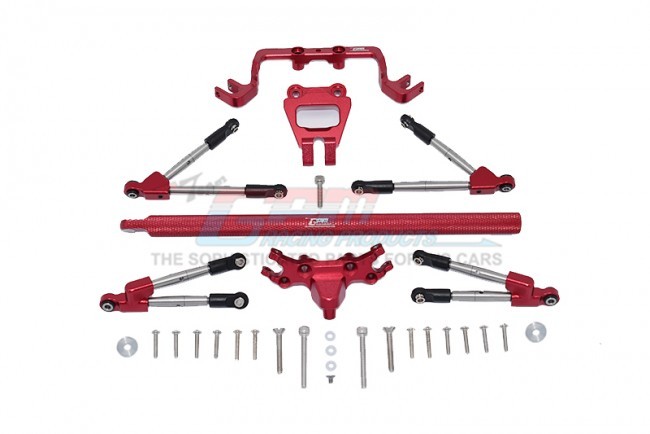 Gpm HS049FR25 Aluminum Front & Rear Tie Rods W/ Stabilizer  Center Brace Bar Mount Traxxas 1/10 4wd Hoss 4x4 Vxl 3s Red