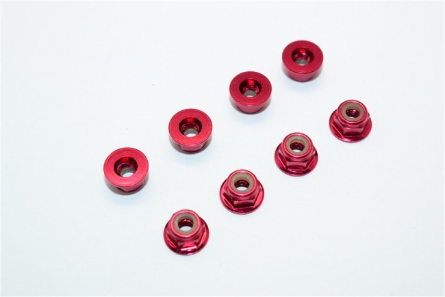 Gpm LN4L Aluminium 4mm Flanged Lock Nuts Red