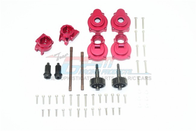 Gpm TRX4H100R Aluminum Rear Gear Box Mounts Knuckle Arms Spindle Gear Rear Axle Shaft 1/10 Rc Traxxas Trx-4 Red