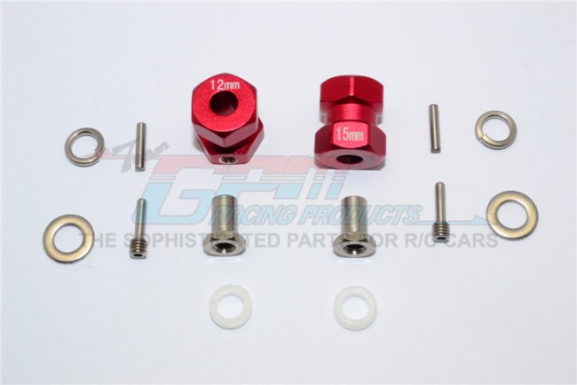 Aluminium Wheel Hex Adapter (inner 5mm, Outer 12mm, Thickness 15mm)   Axial Rr10 Bomber Red