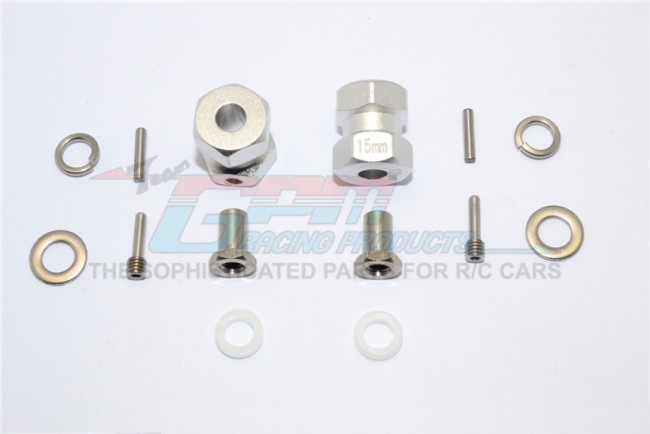 Aluminium Wheel Hex Adapter (inner 5mm, Outer 12mm, Thickness 15mm)   Axial Rr10 Bomber Silver