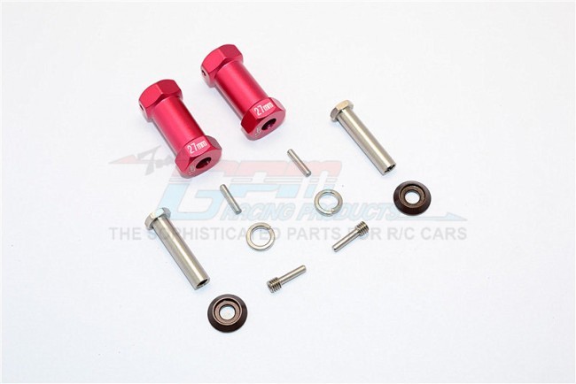 Aluminium Wheel Hex Adapters 27mm Width (use For 4mm Thread Wheel Shaft & 5mm Hole Wheel) Axial Rr10 Bomber Red