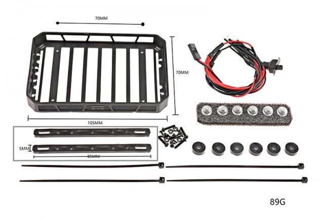 Gpm SCX24ZSP1-BK Metal Roof Luggage Rack W/ Led Light Axial 1/24 Rc Scx-24 Crawler Axi90081 