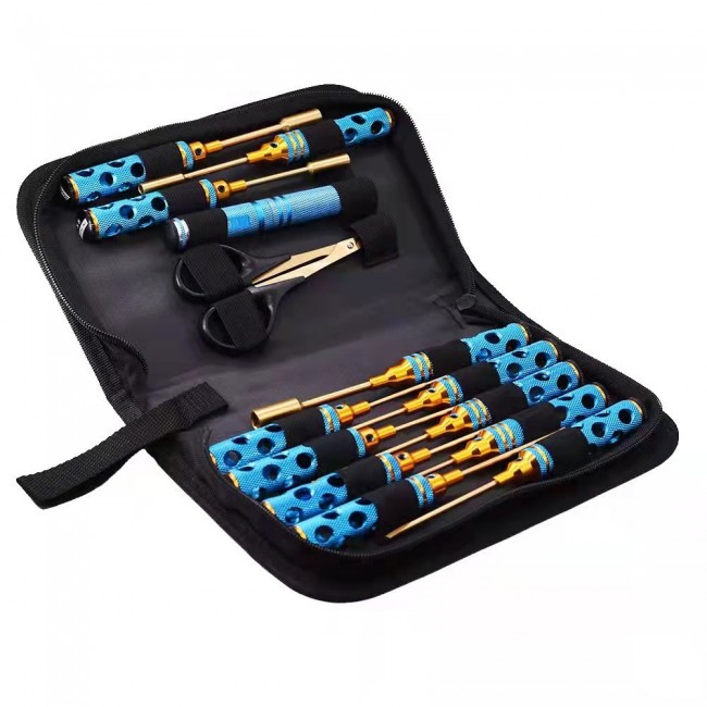 Roadtech NSD077-OC Hollow Blue Ti-coated Tool W/ Bag - 14 Pcs Set 