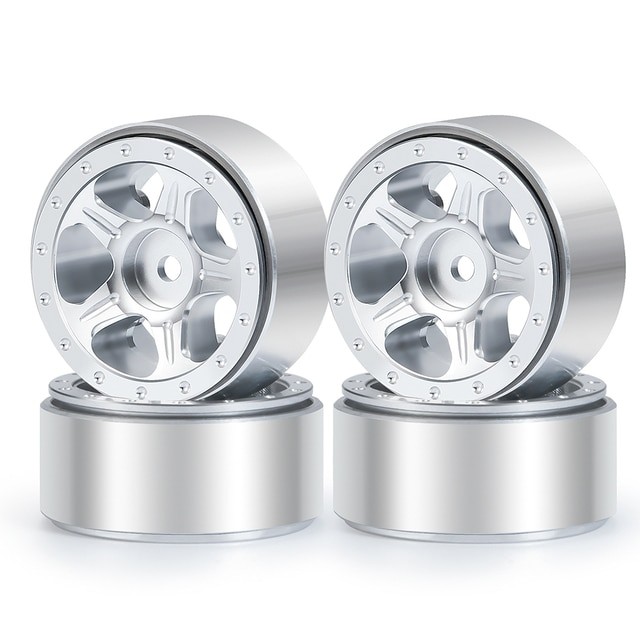 Aluminium 5 Spokes 1.0 Beadlock Wheel Rims Set For 1/24 Axial Racing SCX24 Axi00001 Rc Crawler Car Silver