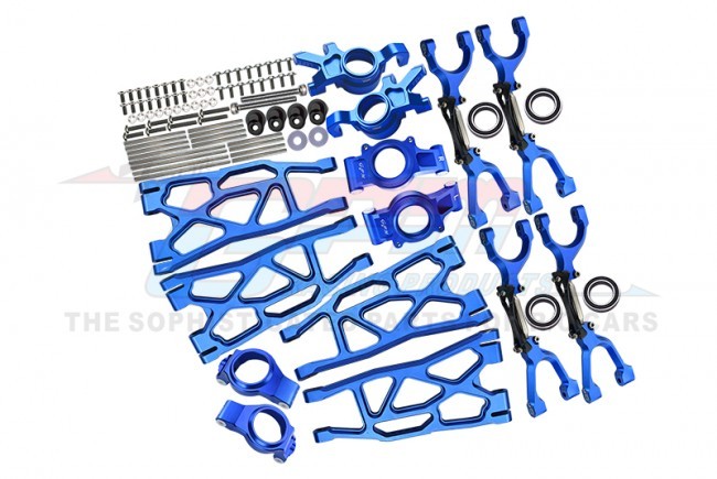 Gpm TXM100A Aluminum Front & Rear Upper Lower Arms Front C Hubs Front & Rear Oversized Knuckle Arms Set Traxxas Rc 1/5 4wd X-maxx 6s 8s Monster Truck Blue