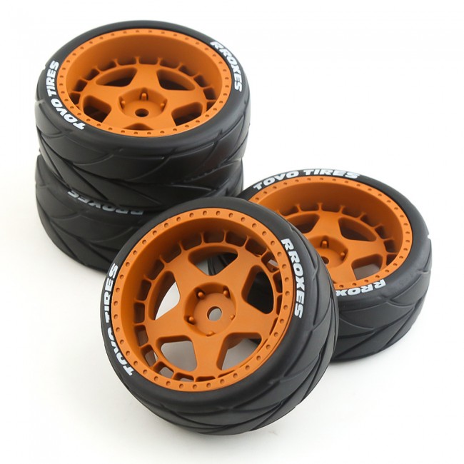 26mm Rubber Tire & Abs Rim Set For 1/10 Tamiya Xv-01 Tt02 Car Brown Color