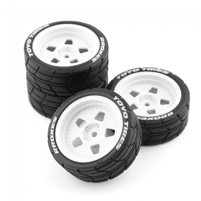26mm Rubber Tire & Abs Rim Set For 1/10 Tamiya Xv-01 Tt02 Car White Color