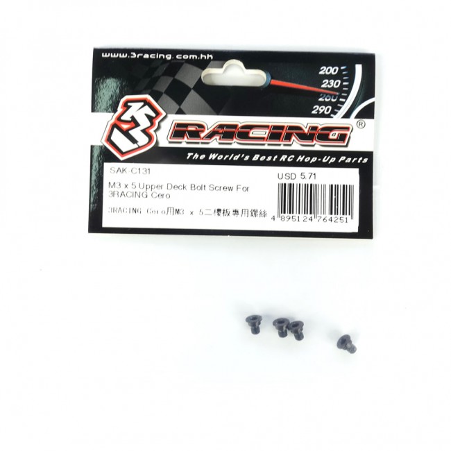 3racing SAK-C131 M3 X 5 Upper Deck Bolt Screw 1/10 Rc Sakura Cero Ultra Touring Car 