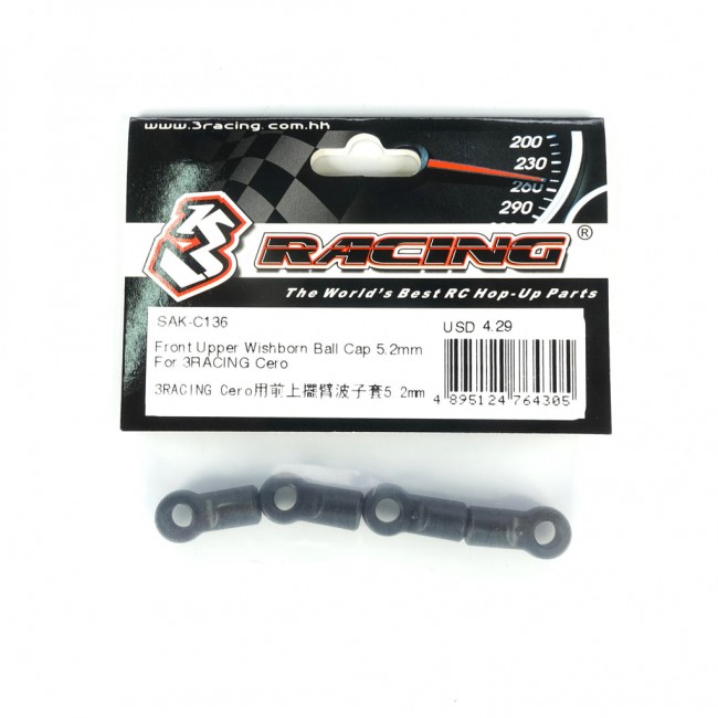 3racing SAK-C136 Front Upper Wishborn Ball Cap 5.2mm 1/10 Rc Sakura Cero Ultra Touring Car 