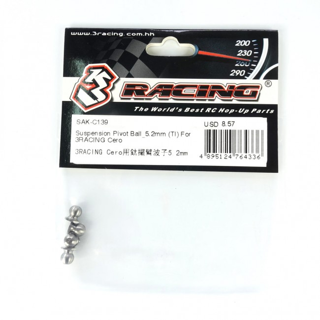 3racing SAK-C139 Suspension Pivot Ball_5.2mm (ti) 1/10 Rc Sakura Cero Ultra Touring Car 