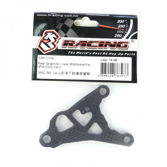 3racing SAK-C106 Rear Graphite Lower Wishbone For 1/10 Rc Cero Ultra Touring Car 