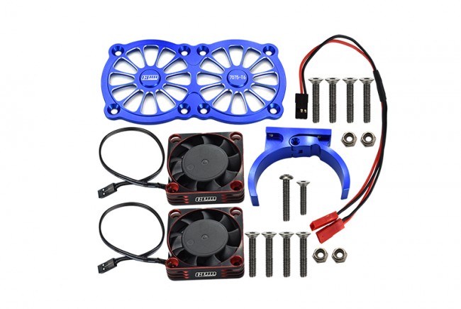 Gpm MAKX018FANA Aluminum 7075-t6 Motor Heatsink With Dual Metal Frame Cooling Fan And Adjustable Mount Traxxas 1/8 4wd Sledge Monster Truck 95076-4 Blue