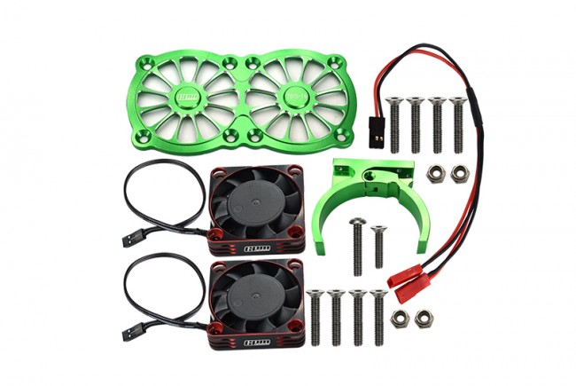 Gpm MAKX018FANA Aluminum 7075-t6 Motor Heatsink With Dual Metal Frame Cooling Fan And Adjustable Mount Traxxas 1/8 4wd Sledge Monster Truck 95076-4 Green