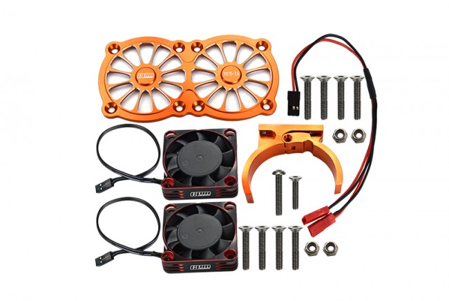 Gpm MAKX018FANA Aluminum 7075-t6 Motor Heatsink With Dual Metal Frame Cooling Fan And Adjustable Mount Traxxas 1/8 4wd Sledge Monster Truck 95076-4 Orange