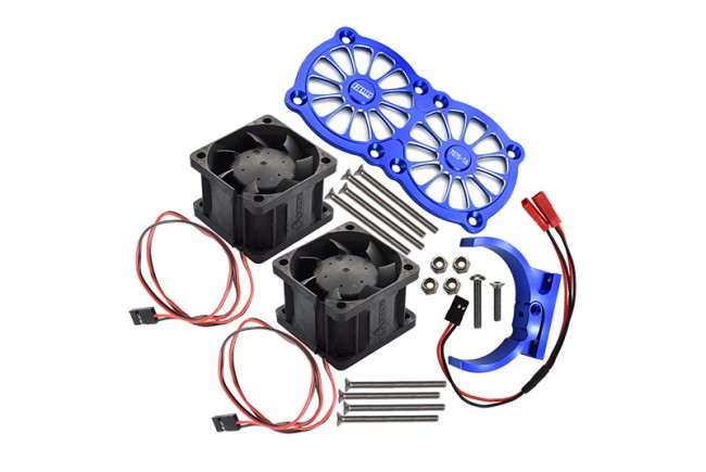 Gpm MAKX018FANB Aluminum 7075-t6 Motor Heatsink With Dual Cooling Fan And Adjustable Mount Traxxas 1/8 4wd Sledge Monster Truck 95076-4 Blue