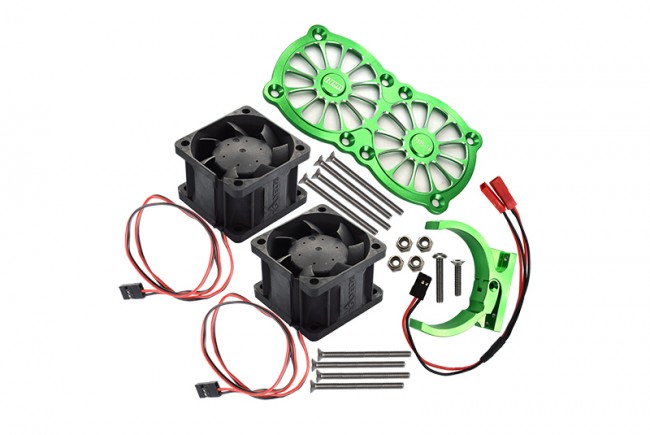 Gpm MAKX018FANB Aluminum 7075-t6 Motor Heatsink With Dual Cooling Fan And Adjustable Mount Traxxas 1/8 4wd Sledge Monster Truck 95076-4 Green