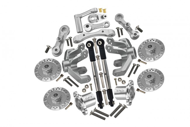 Gpm BR10212248 Combo Set Steering Assembly / Front Knuckle Arms / Brake Disk For Losi 1/10 Electric 4wd Baja Rey Desert Truck Los03008 Silver