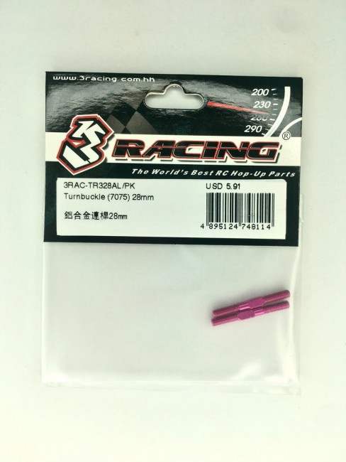 3racing 3RAC-TR328AL/PK 3mm X 28mm Aluminium Turnbuckle - Pink 