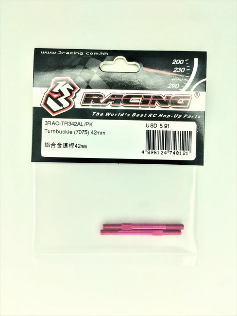 3racing 3RAC-TR342AL/PK 3mm X 42mm Aluminium Turnbuckle - Pink 