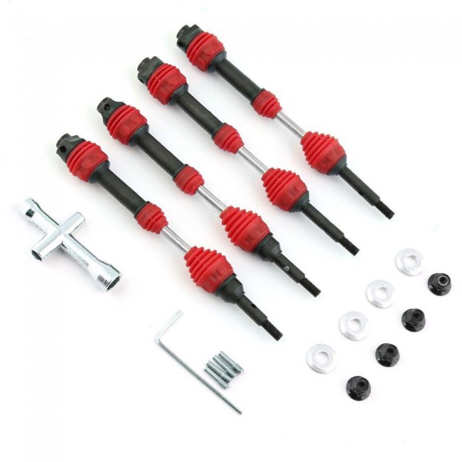 Full Hd Cvd Drive Shaft Set W/ Dust Cover 6851r 6852r Traxxas Hoss Rustler Slash Rc Truck Red