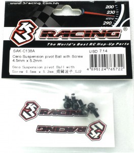 3racing SAK-C138A Suspension Pivot Ball With Screw 4.5mm X 5.2mm - Steel 1/10 Rc Cero Ultra / Fwd  Car