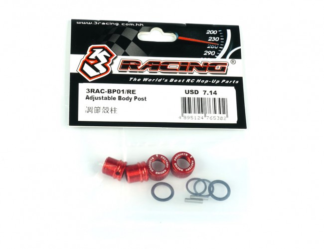 3racing 3rac-bp01 Aluminium Adjustable Body Post For 1/10 Rc Car Red