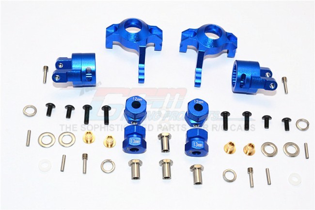Gpm MJ019021/5D Aluminium Front C-hub & Knuckle Arm (5 Degree Caster) 1/10 Rc Axial Smt10 Blue