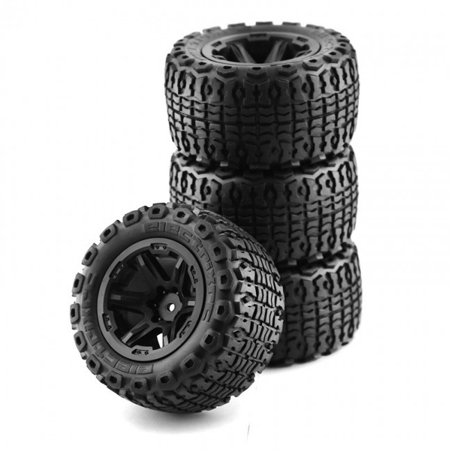 105mm Rubber Tire & Rim Set - Type A For 1/16 Rc Traxxas Mini E-revo Summit Slash Black