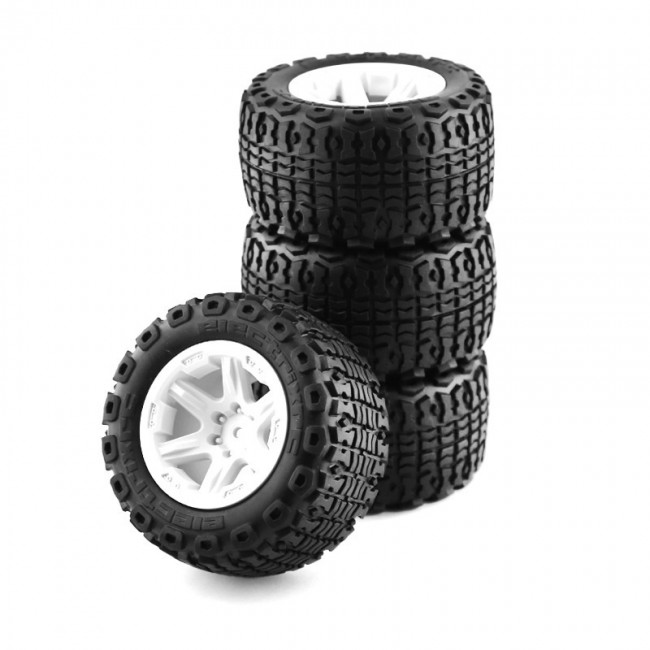 105mm Rubber Tire & Rim Set - Type A For 1/16 Rc Traxxas Mini E-revo Summit Slash White