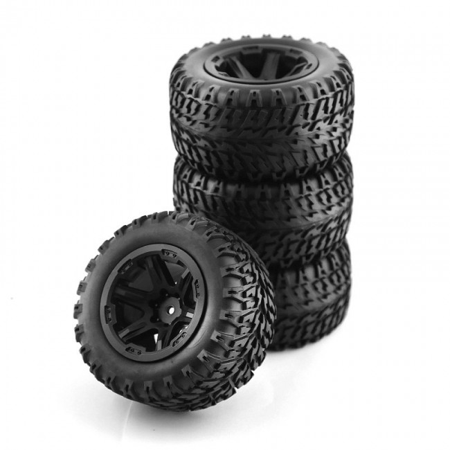 105mm Rubber Tire & Rim Set Type B For 1/16 Rc Traxxas Mini E-revo Summit Slash Black