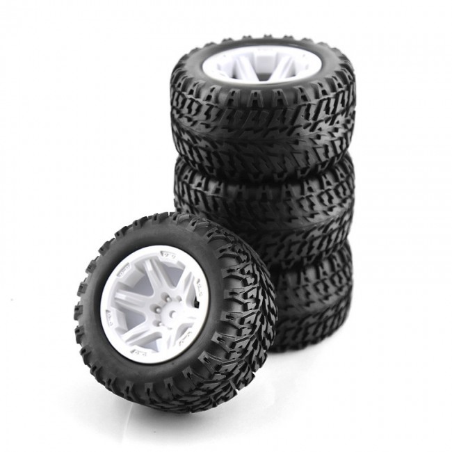 105mm Rubber Tire & Rim Set Type B For 1/16 Rc Traxxas Mini E-revo Summit Slash White