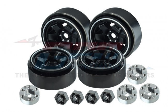 Gpm TRX4MZSP1221 Aluminum 1-inch Beadlock Wheel Rims Set 6 Poles Traxxas 1/18 4wd Trx-4m Ford Bronco 97074-1 / Defender 97054-1 Black
