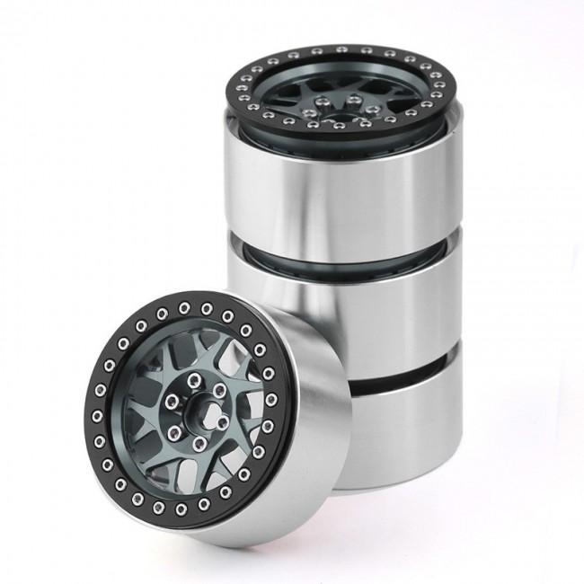 Universal Aluminium 2.2 Inch 45mm Beadlock Wheel Rims Set 1/10 Rc Axial Rbx10 Wraith / Traxxas Trx-4 Crawler Gun Silver