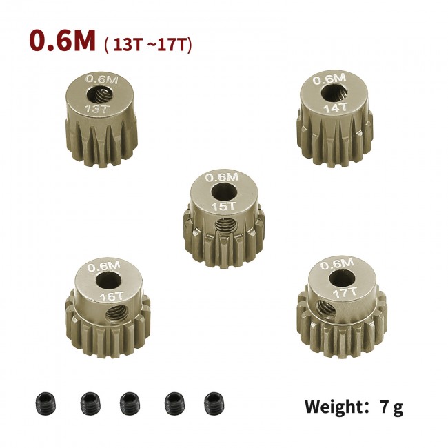 Aluminum 7075 Hard Coated M0.6 Pinion Gear Set 13 - 33t 3.175mm Holes 1/10 Tamiya Tt02 Xv02 Car 13-17t
