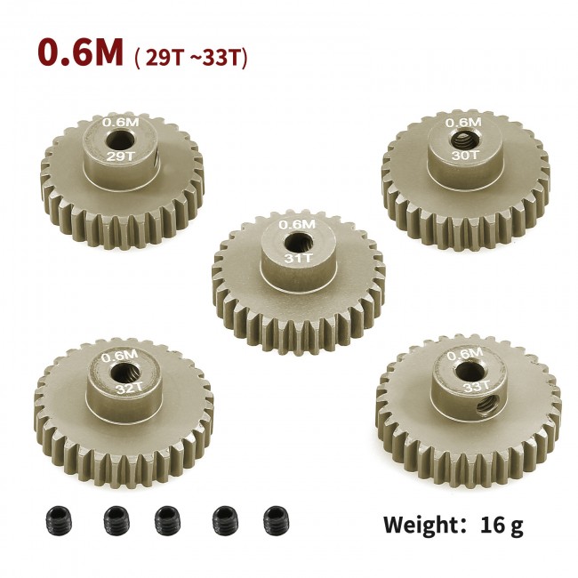 Aluminum 7075 Hard Coated M0.6 Pinion Gear Set 13 - 33t 3.175mm Holes 1/10 Tamiya Tt02 Xv02 Car 29-33t