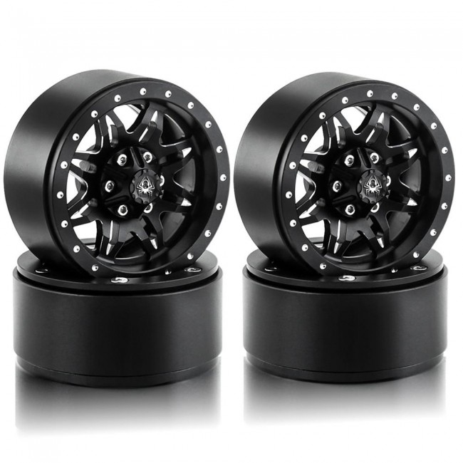 1.9 Inch Beadlock Wheel Rim Set Spider Pattern 1/10 Rc Traxxas Trx-4 Axial Scx10 Crawler Black