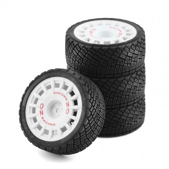 Offroad Rubber Tyre And Rim Set -12mm Hex For 1/10 Rc Tamiya Tt02 Xv01 Xv02 Ta06 Rally Truck White
