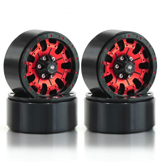 Aluminum 1.9 Inch Beadlock Wheel Rim Red / Gold For 1/10 Rc Rock Crawler Axial Scx10 Traxxas Trx-4 Red